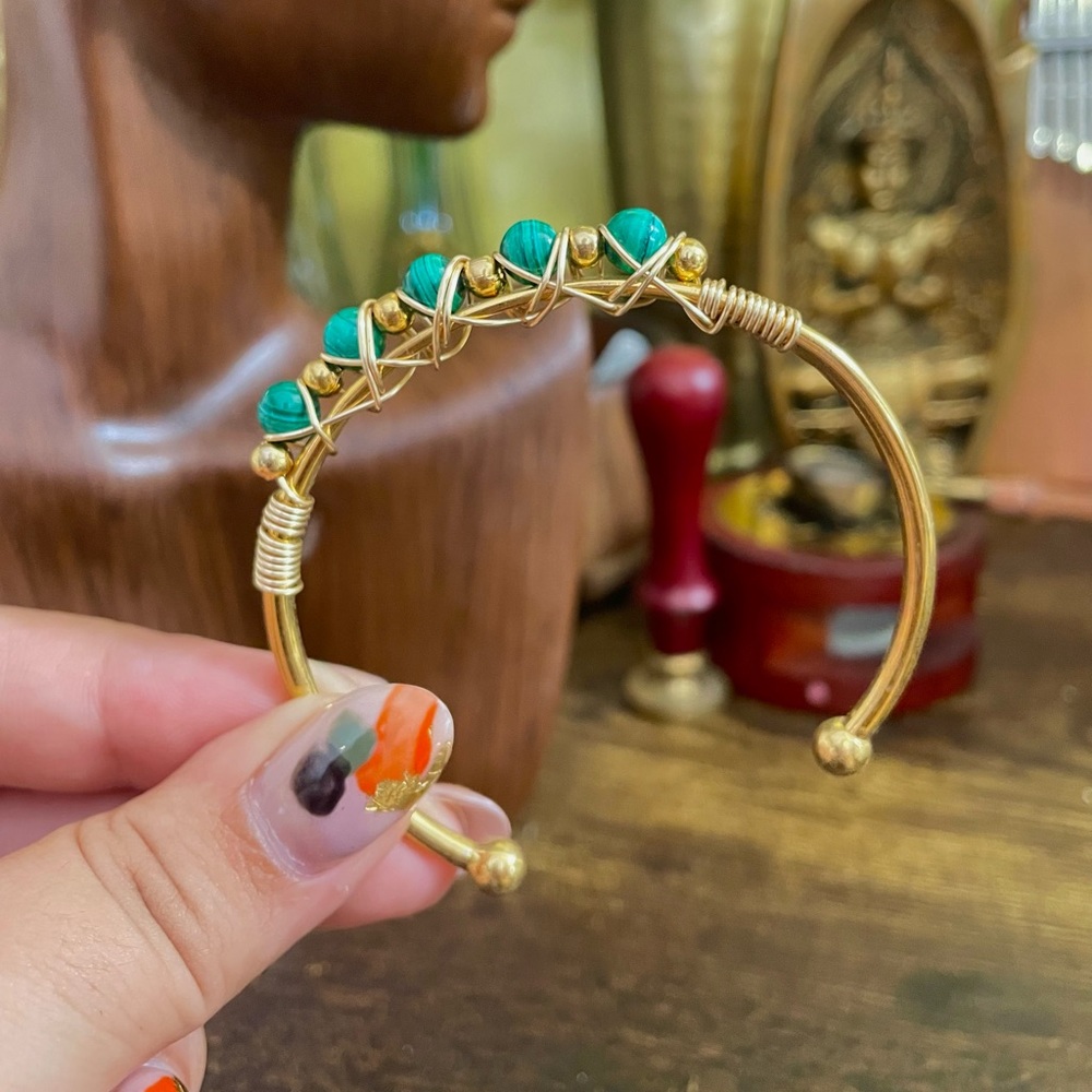 Malachite Bracelet Cuff, Gold Plated Jewelry, Crystal Jewelry